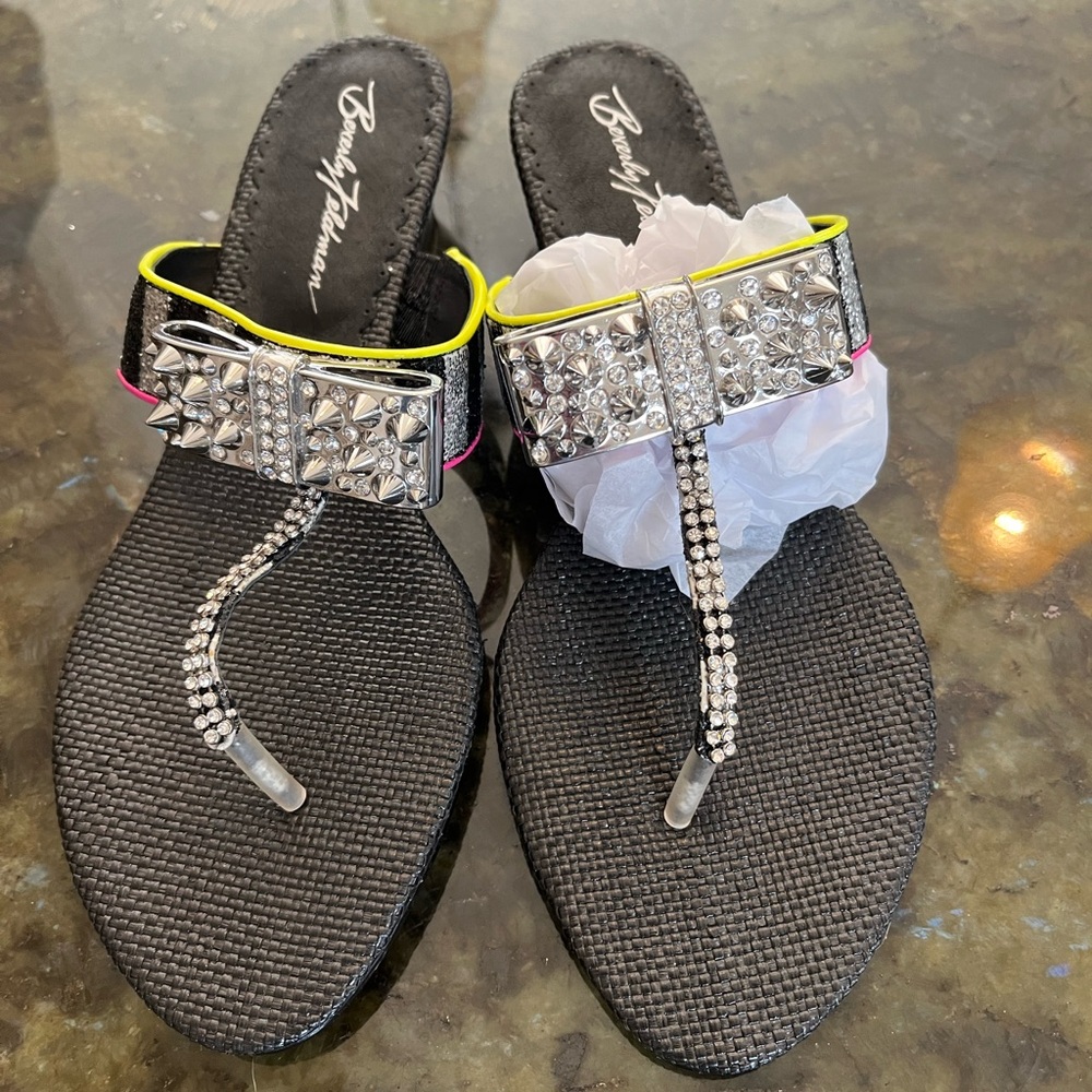 Beverly Feldman Spike & Rhinestone Sandals 8.5 NWOT